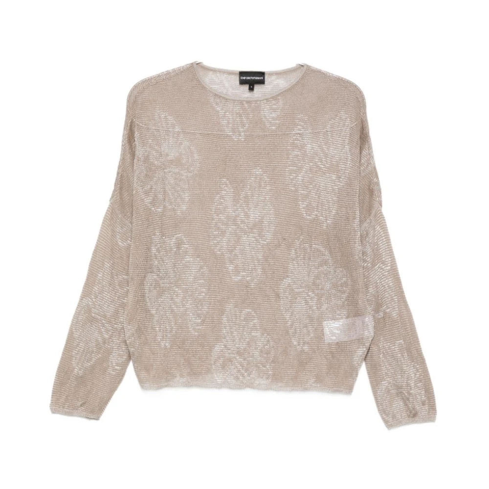 Emporio Armani Women's Gray Round-Neck Knitwear, L, Round-Neck Long-Sleeve Jumper