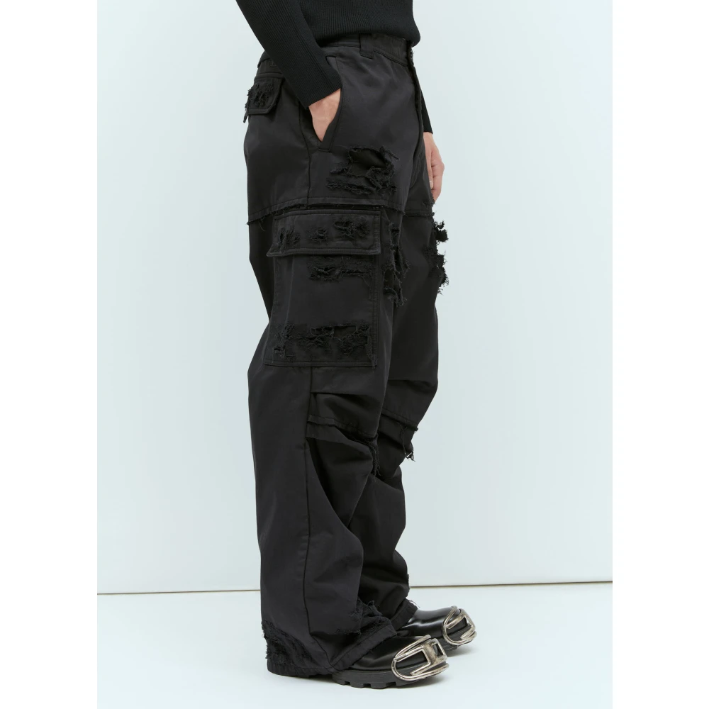 Diesel Versleten Katoenen Twill Panelbroek Black Heren