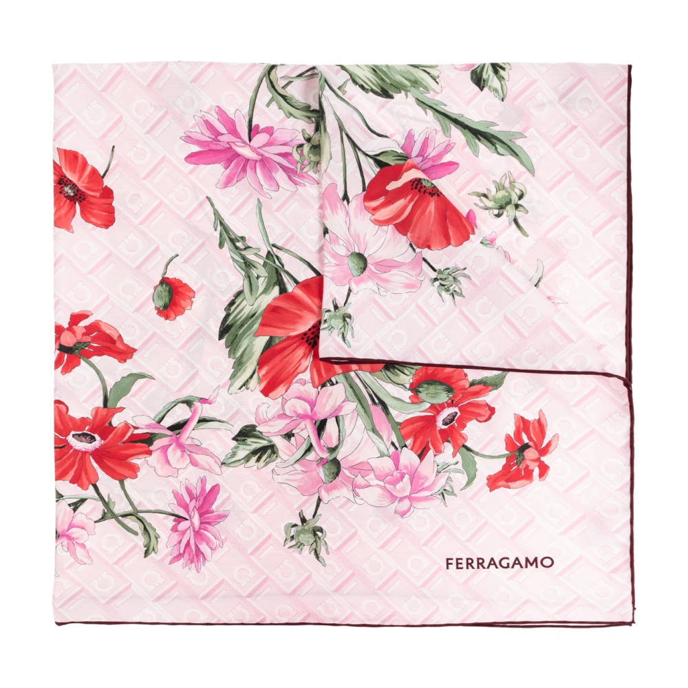 Salvatore Ferragamo Zijden sjaal met bloemmotief Pink Dames