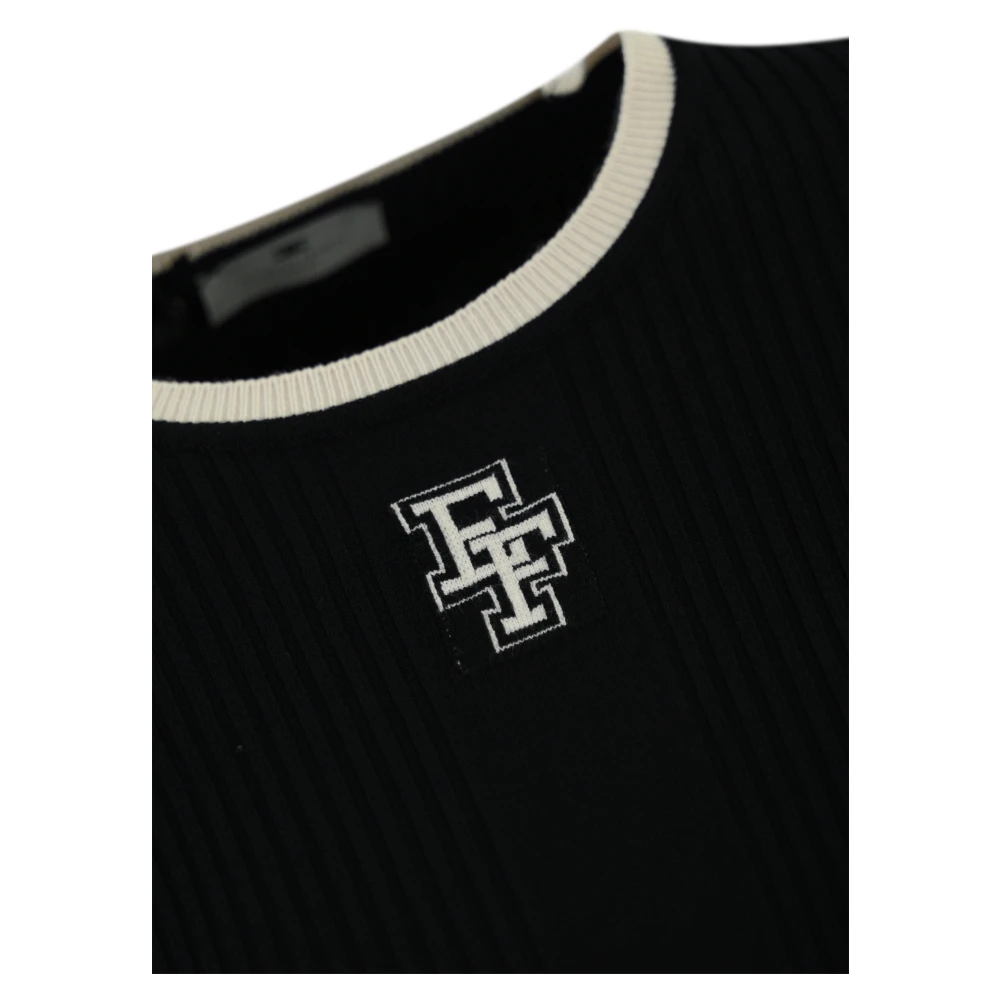 Elisabetta Franchi Gebreide viscose trui met logodetail Black Dames