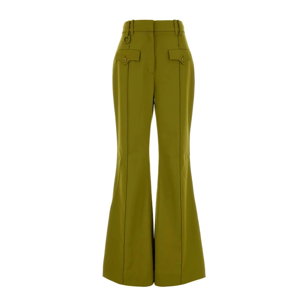 Zimmermann Women's Green Wide Trousers, M, Luna Wool Flare Pant