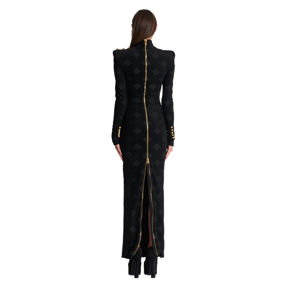 Balmain Lange gingham bouclé jurk Black Dames