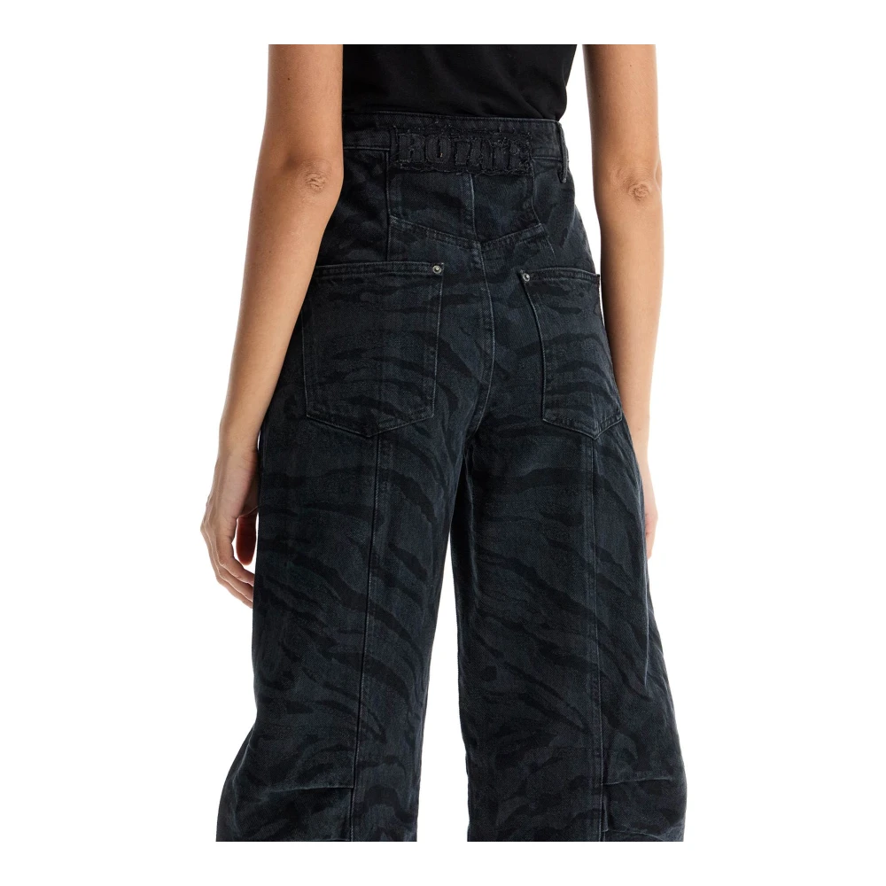 Rotate Birger Christensen Zebraprint Barrel Jeans met Hoge Taille Black Dames