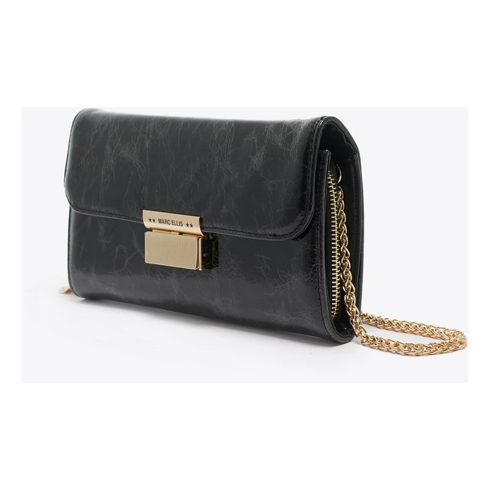 Marc Ellis Glanzende Ketting Clutch Knop Sluiting Tas Black Dames