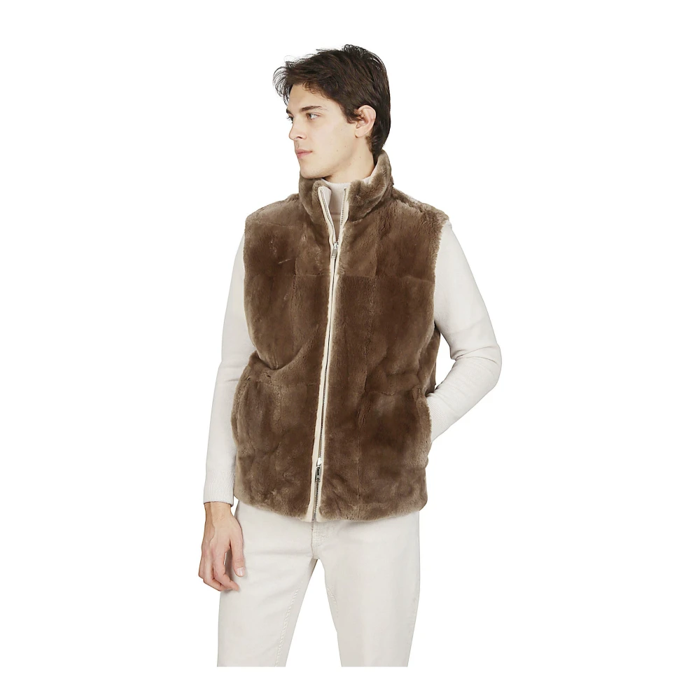 Eleventy Omkeerbaar Zijde Kasjmier en Bever Gilet Beige Heren