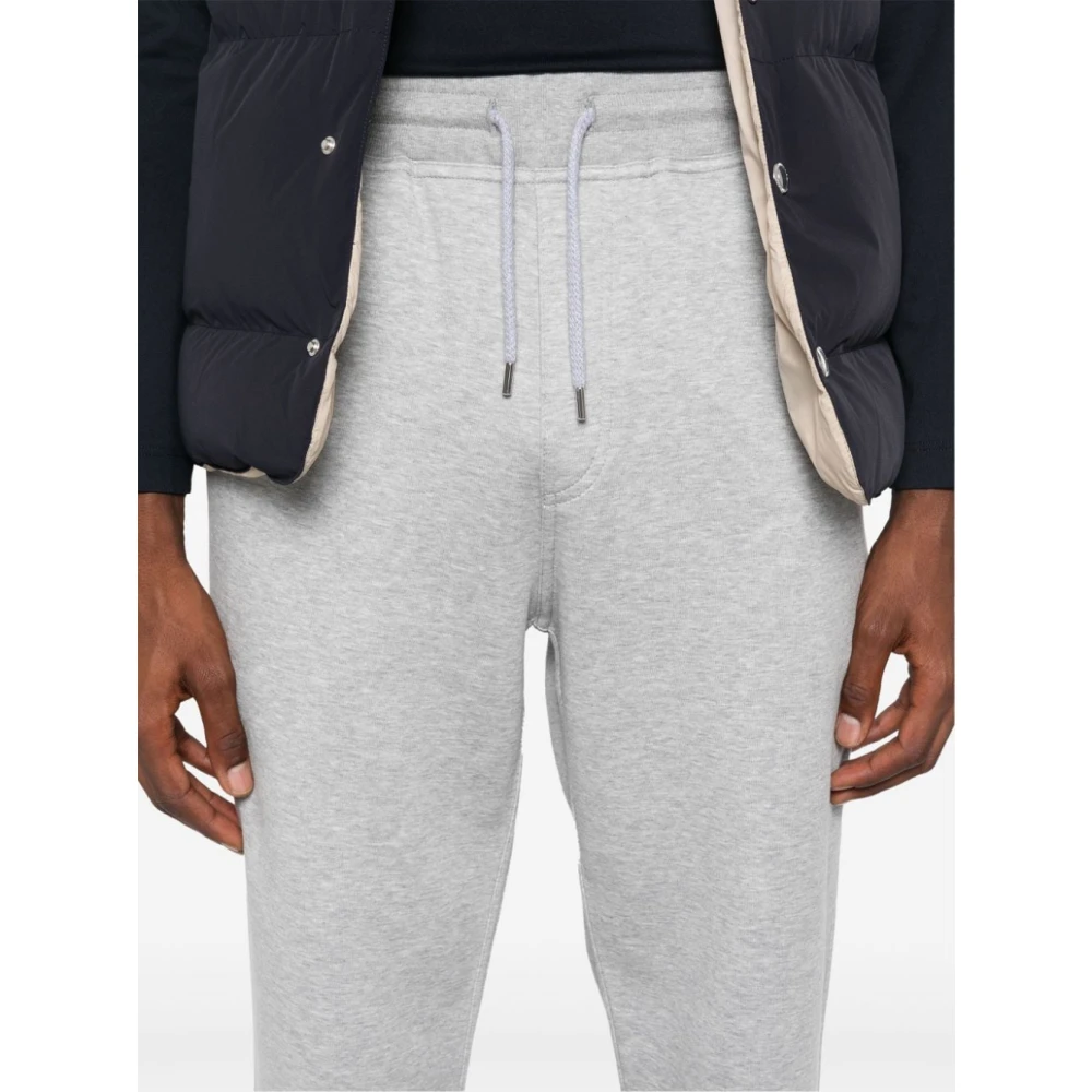 BRUNELLO CUCINELLI Grijze Melange Trainingsbroek met Geribbelde Boorden Gray Heren