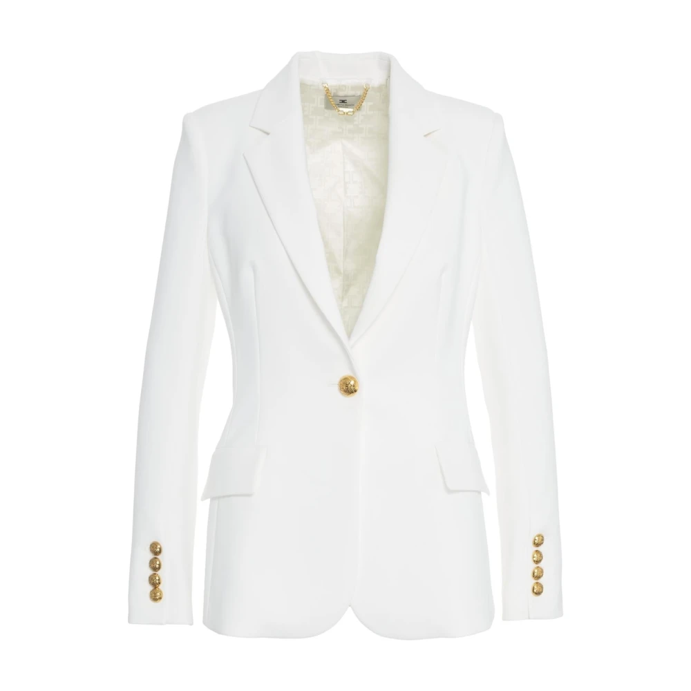 Elisabetta Franchi Witte Crepe Blazer met Gouden Details White Dames