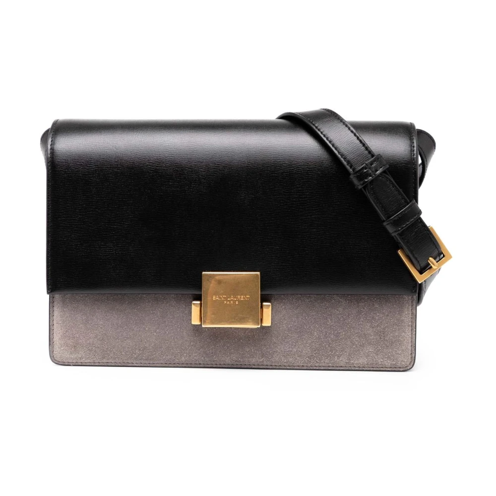 Saint Laurent Vintage Women's Black Pre-Owned Flap Leather Shoulder Bag