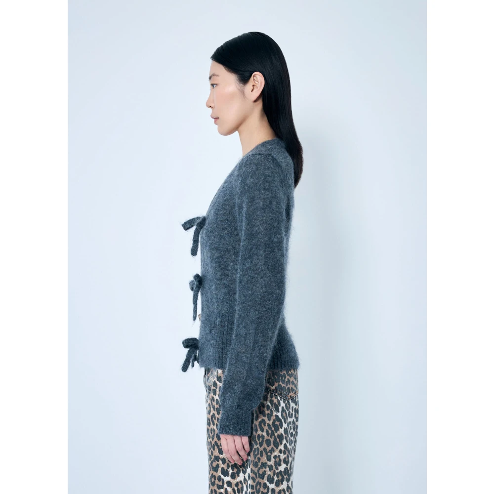 Ganni Mohair Tie-String Cardigan Gray Dames