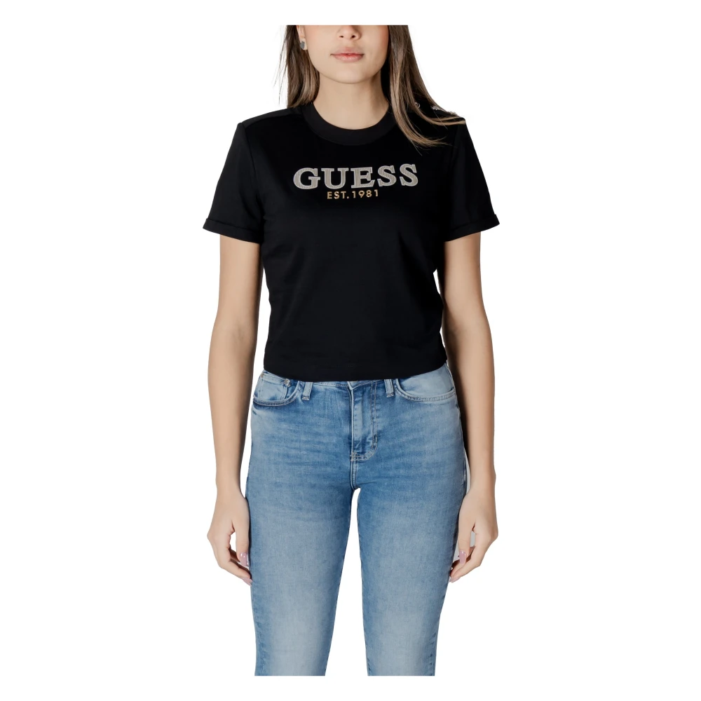 Guess Zwarte Katoenen T-shirt met Korte Mouwen Black Dames