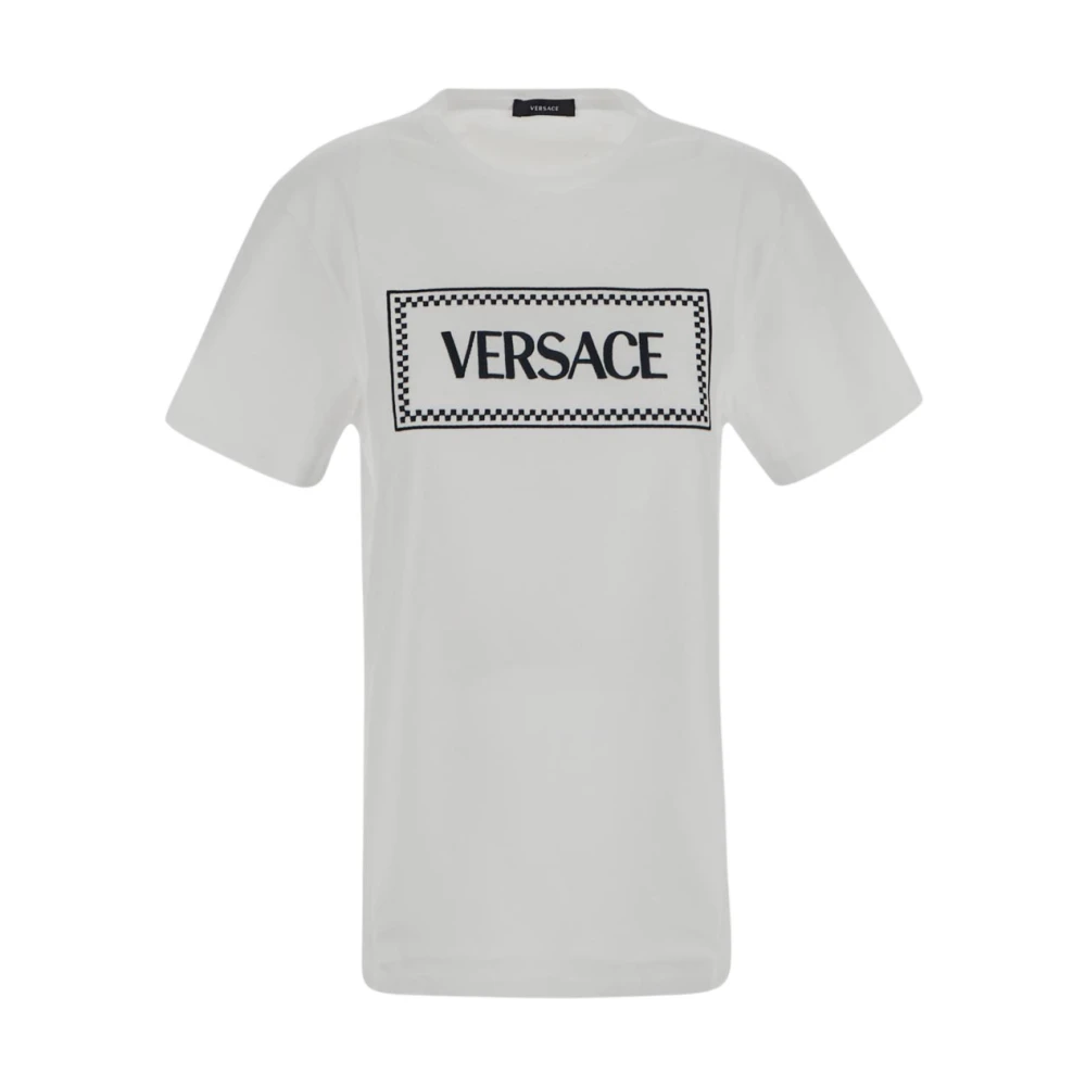 Versace Svart Logobroderi T-Shirt White, Dam