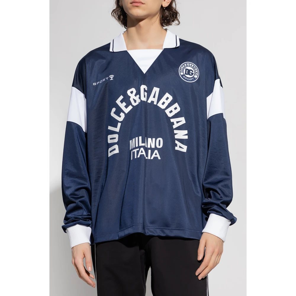 Dolce & Gabbana Grafische Print Longsleeve T-shirt Blue Heren