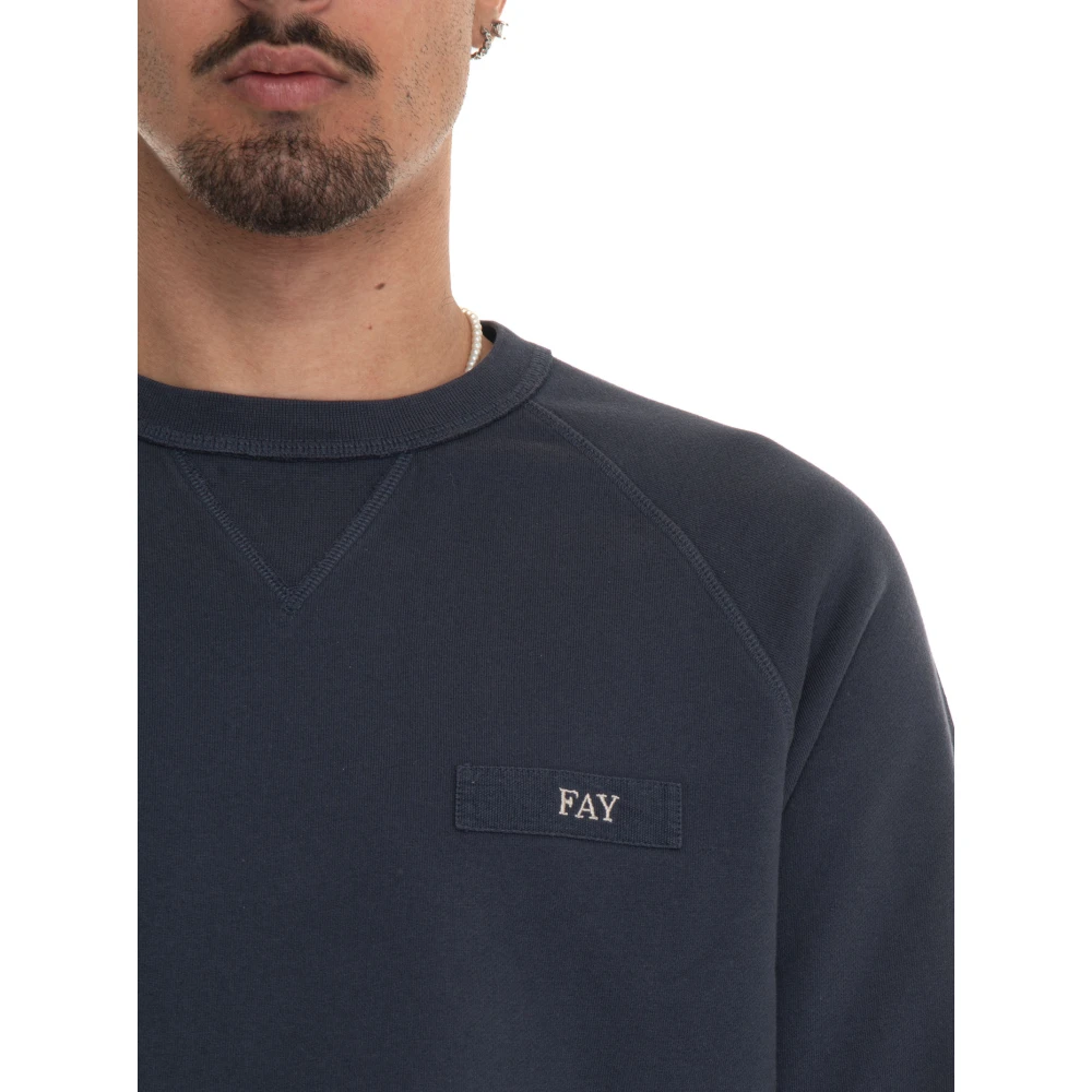 Fay Logo Borst Sweatshirt Effen Stone Washed Blue Heren