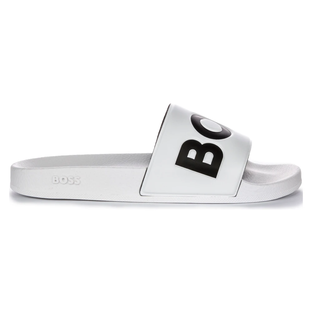 Hugo Men's White Sliders, 9 Uk, Stylish Slide Sandals In Black