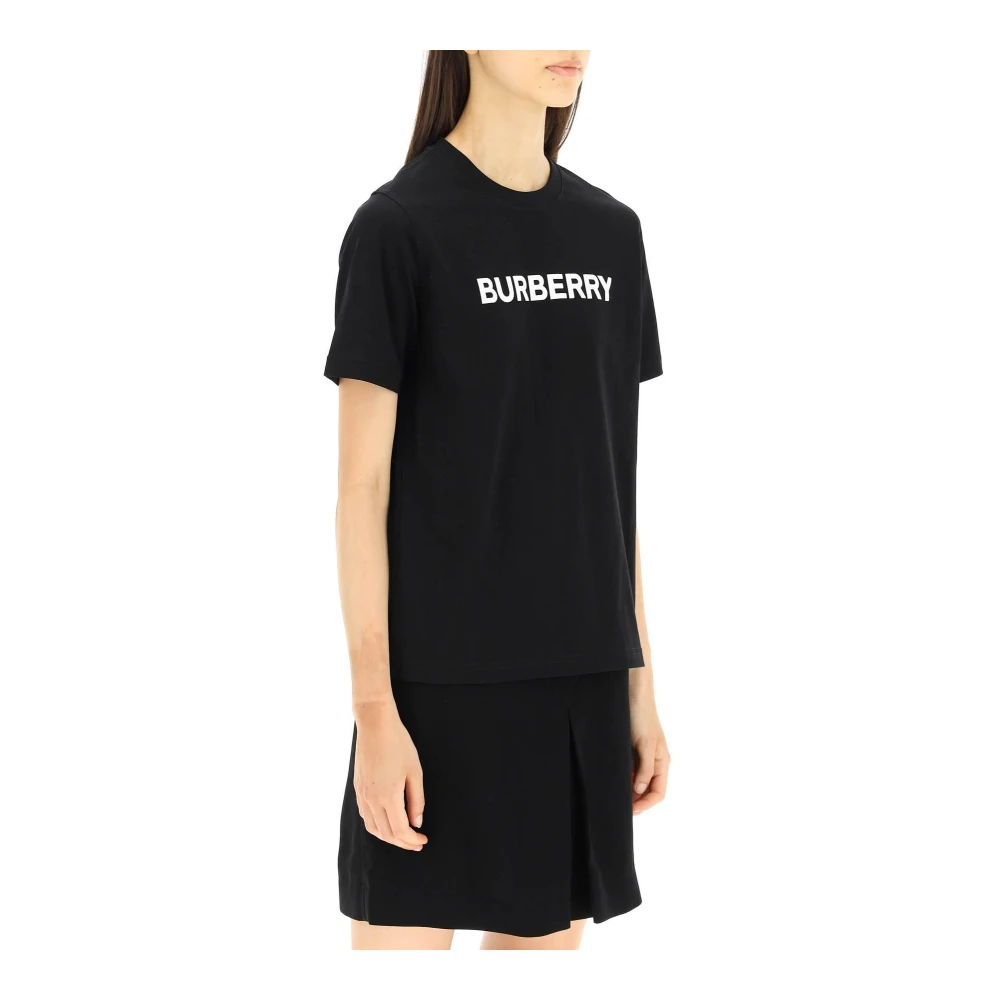 Burberry Logo Print Biologisch Katoenen T-Shirt Black Dames