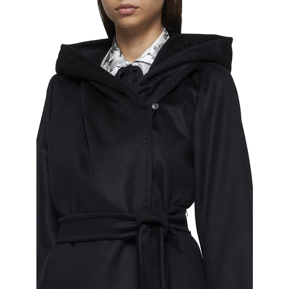 Max Mara Studio Zwarte wollen jas met capuchon Black Dames