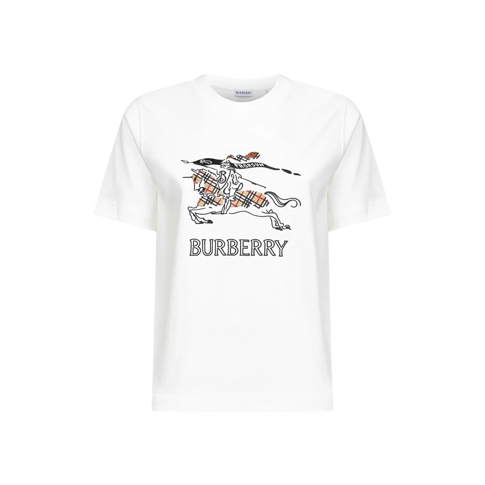 Burberry Women's White T-Shirts, Xs, Embroidered Cotton T-Shirt