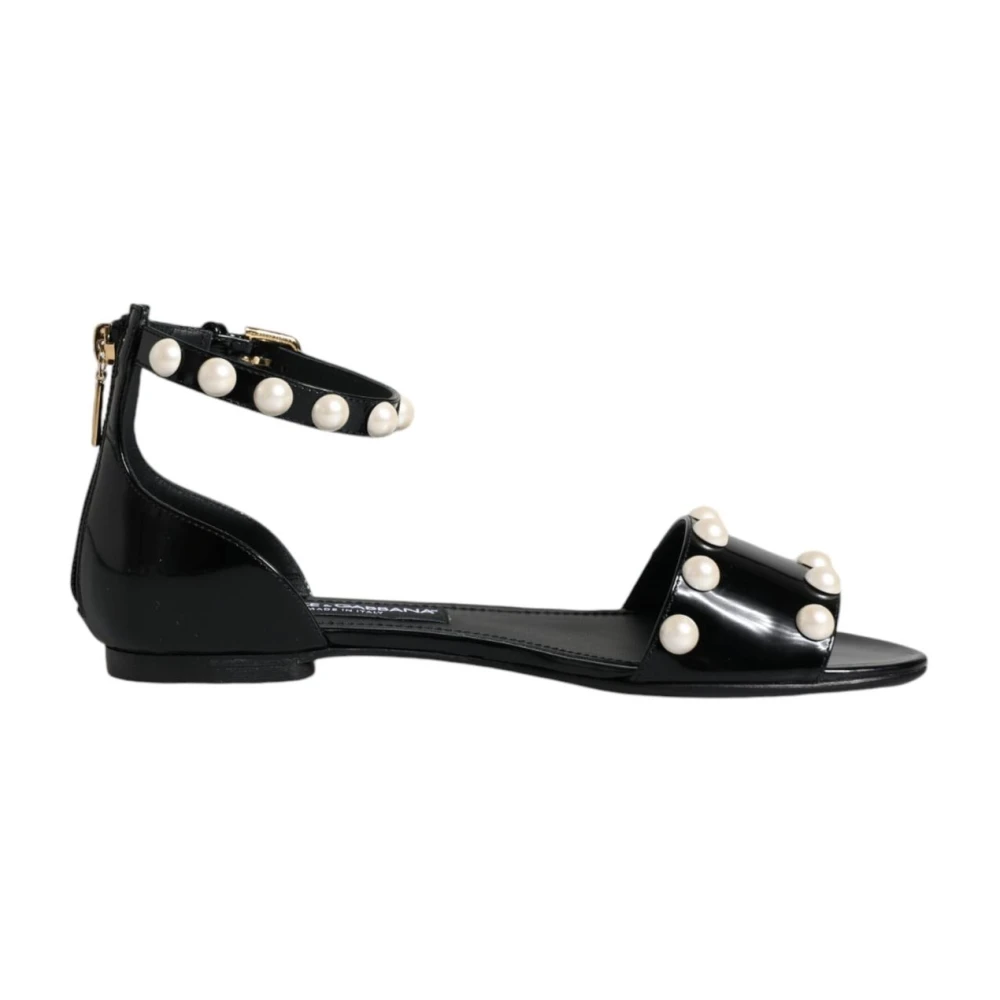 Dolce & Gabbana Rosa Kristall Blomma Slide Sandaler Black, Dam