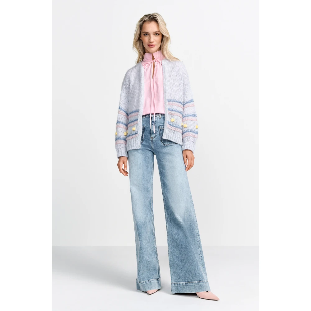 Rich & Royal Gestreepte Vest met Pompoms Blue Dames