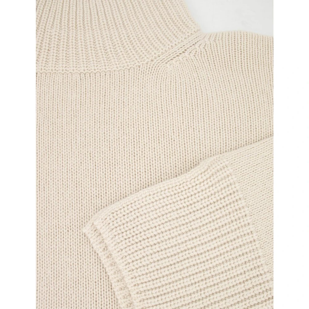 Le Tricot Perugia Zachte Gebreide Trui met Hoge Kraag Beige Dames