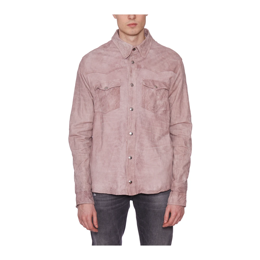 Giorgio Brato Texas Leren Shirt Pink Heren