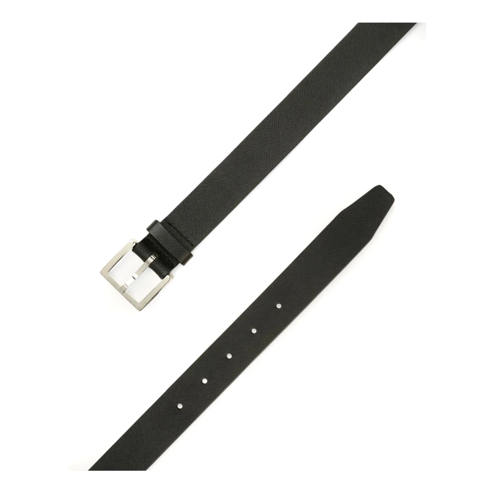 Orciani Klassieke Zwarte Leren Riem met Gepolijste Gesp Black Heren