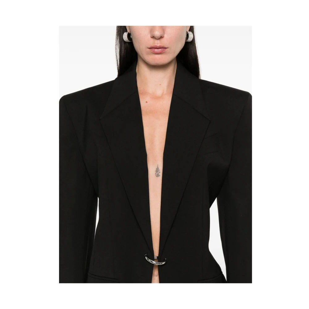 Mugler Gestructureerde Wollen Jas met Kliksluiting Black Dames