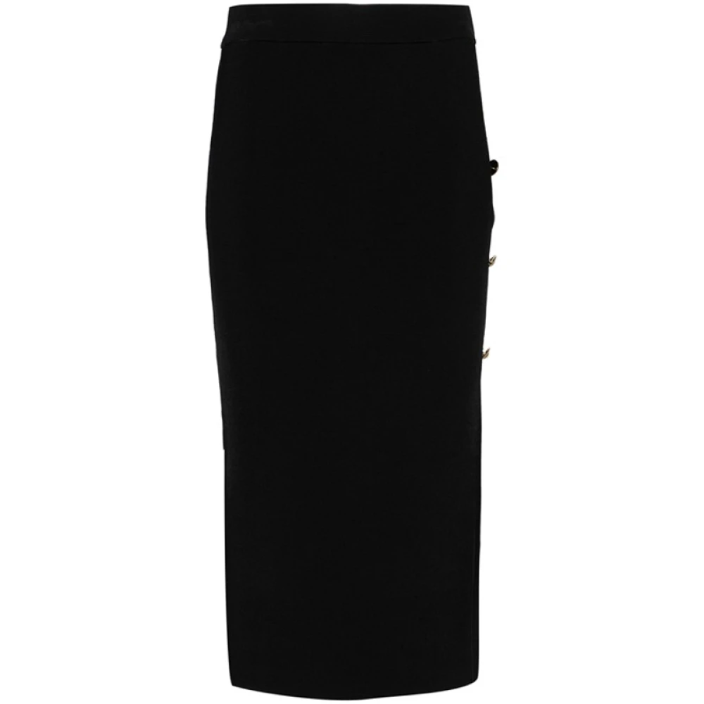 Versace Jeans Couture Svart Stickad Midi Kjol med Knappdetalj Black, Dam