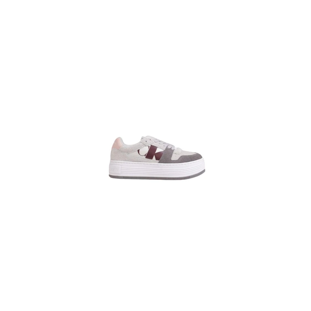 Calvin Klein Jeans Women's Gray Leather Platform Sneakers Casual Style