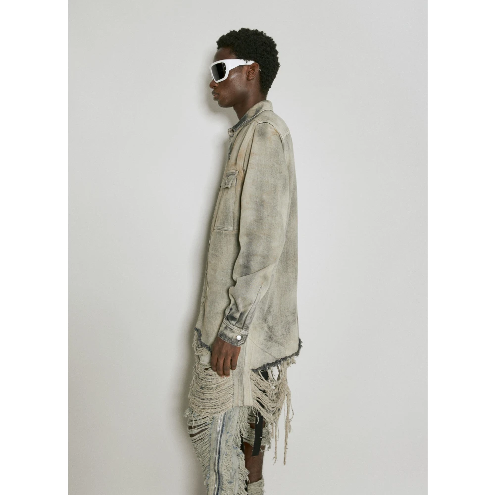 Rick Owens Distressed Denim Jas Gray Heren