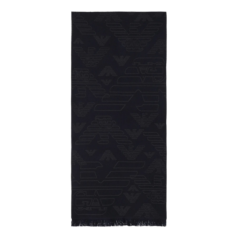 Armani Blauwe Wol Jacquard Logo Sjaal Blue Heren