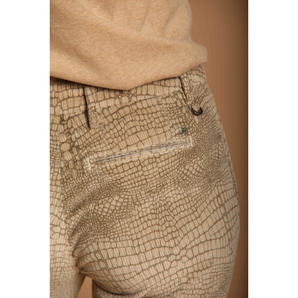 Mason's Fluwelen Krokodillenprint Flare Chino Broek Beige Dames