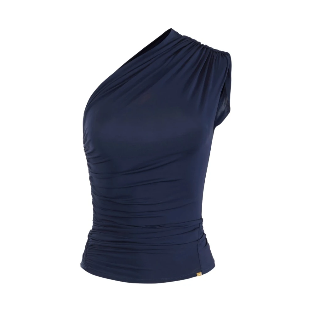 Elisabetta Franchi Jersey top met een schouder en gouden detail Blue Dames