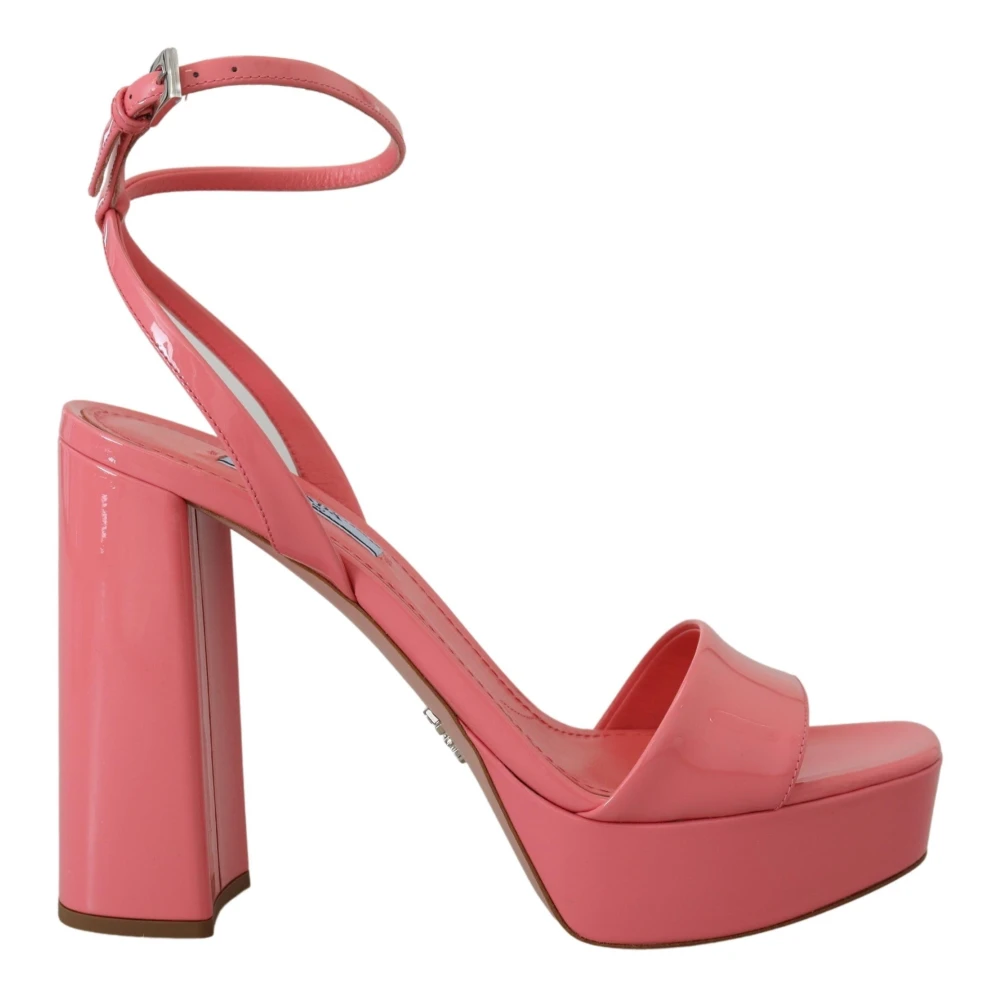 Prada Women's Pink High Heel Sandals,, Patent Leather Platform Sandals Size 8 Uk