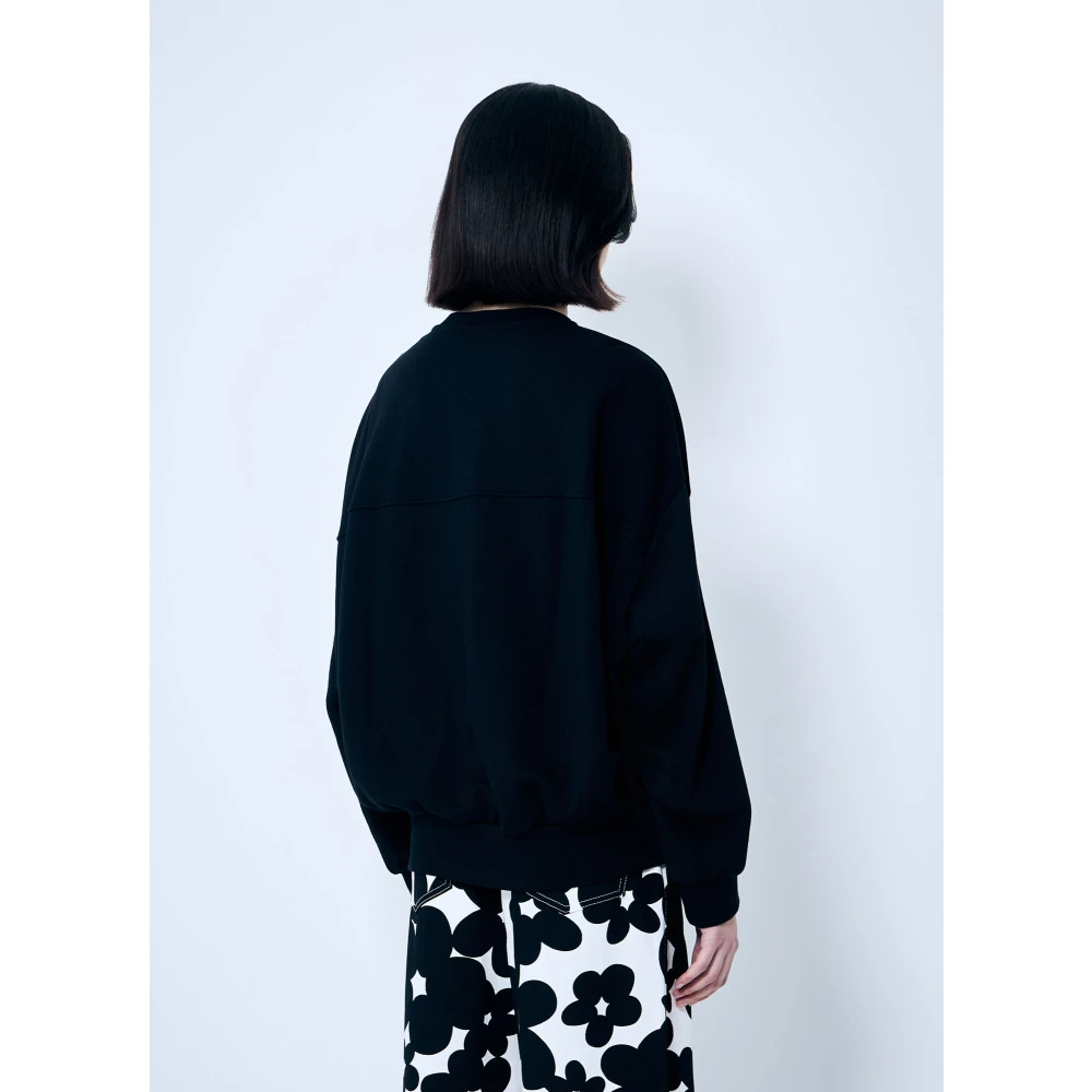Marni Handtekening Topstitch V-Hals Sweatshirt Black Dames