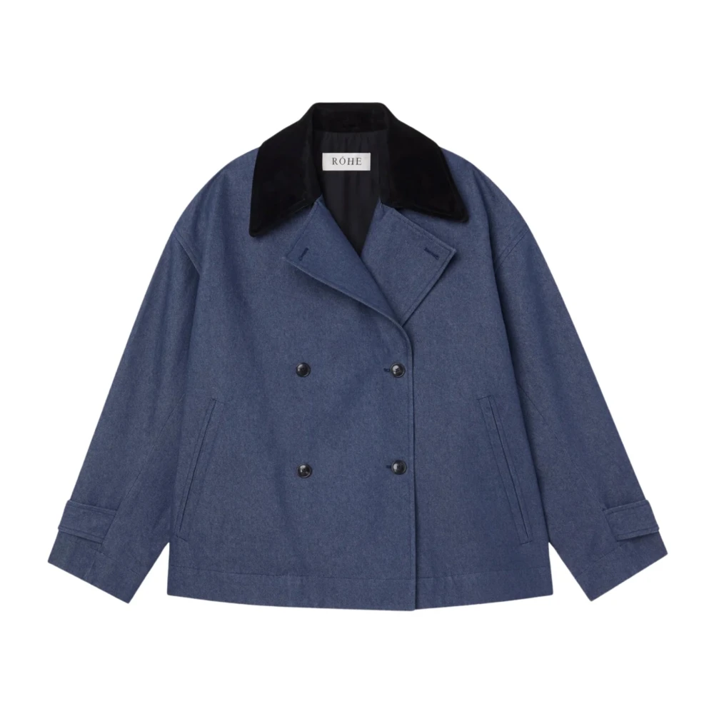 Róhe Denimjack met suède reverskraag Blue Heren