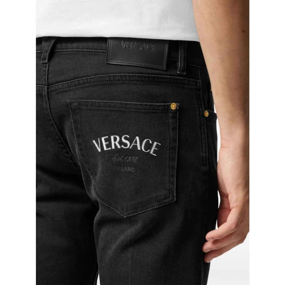Versace Geborduurde Jeans Black Heren