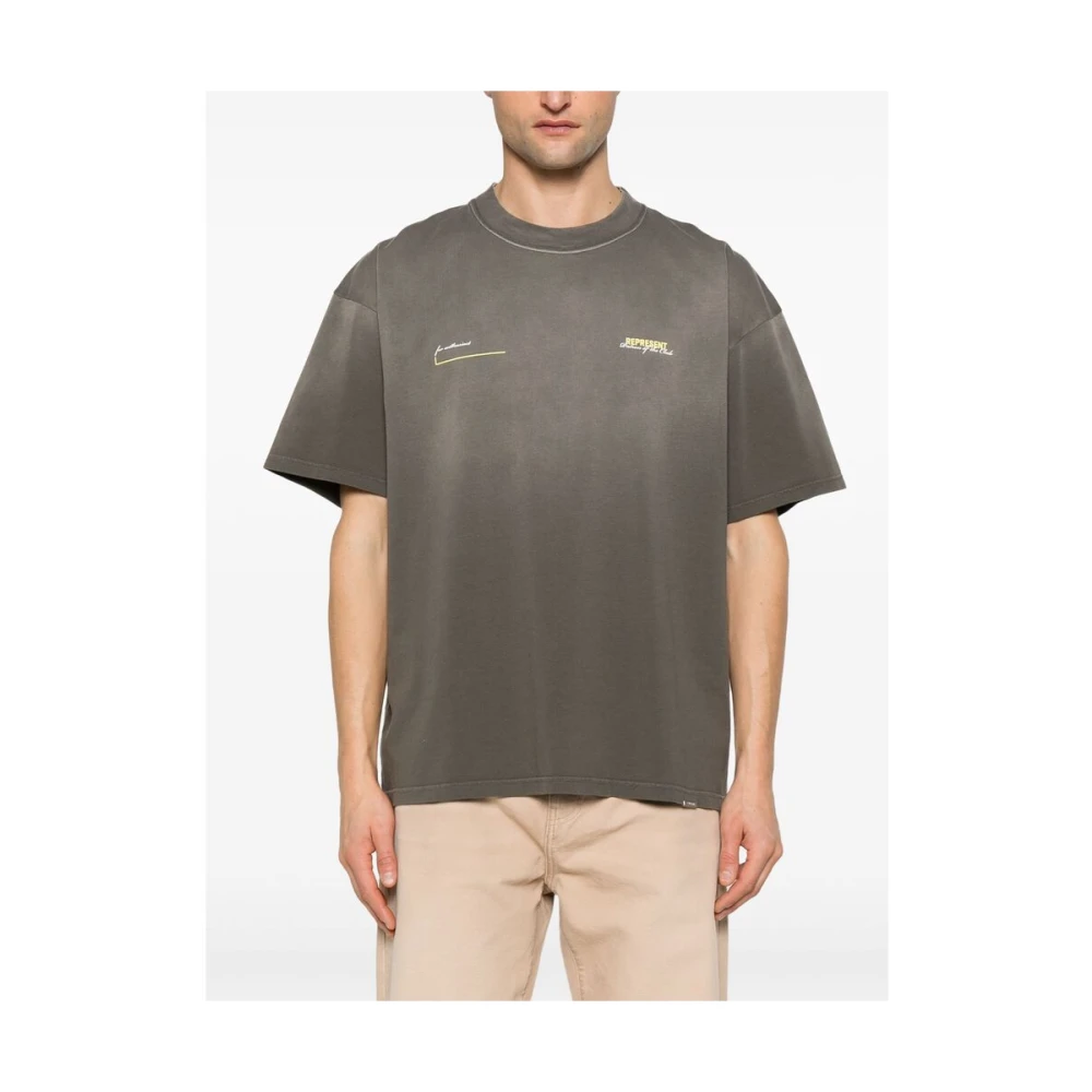 Represent T-shirt met logo-opdruk en ronde hals Green Heren
