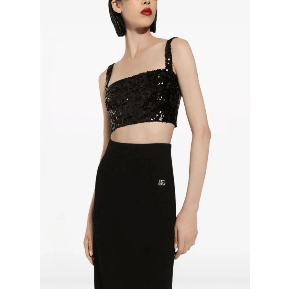 Dolce & Gabbana Zwarte Pailletten Crop Top Black Dames