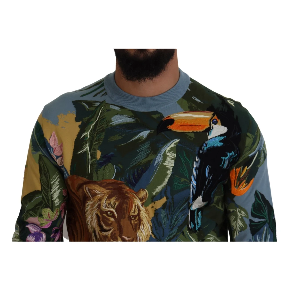 Dolce & Gabbana Jungle Geborduurde Wol-Zijde Trui Multicolor Heren