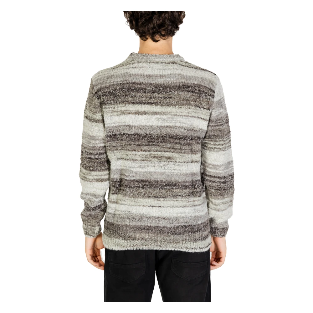 Gianni Lupo Gestreepte Gebreide Trui Herfst Winter Grijs Gray Heren