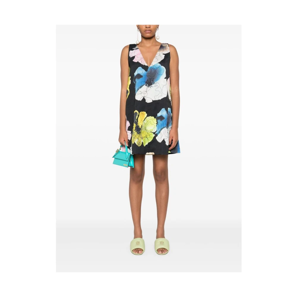 Stine Goya Bloemen Geborduurde Zwarte Jurk Multicolor Dames
