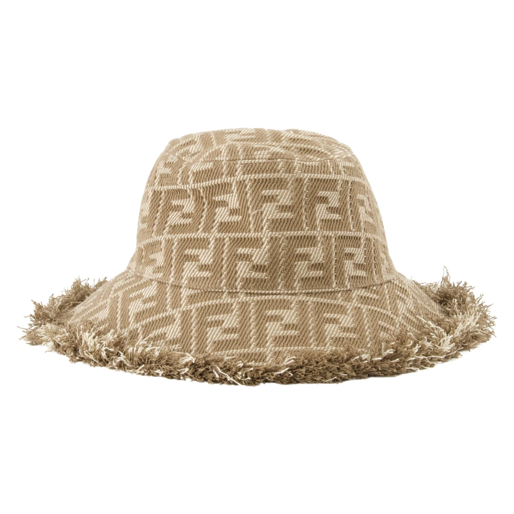 Fendi Denim FF Hoed met Franje Randen Brown Dames