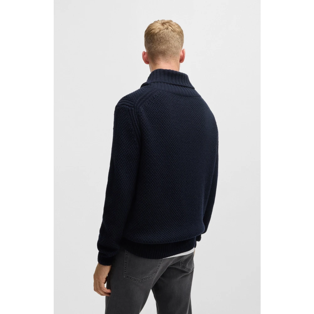 Hugo Boss Blauwe Casual Shawl Kraag Trui Blue Heren
