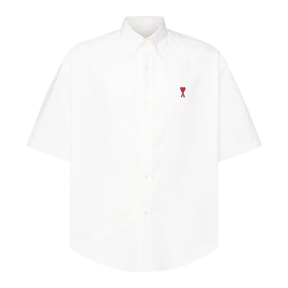 Ami Paris Witte Katoenen Overhemd met Hartmonogram White Heren
