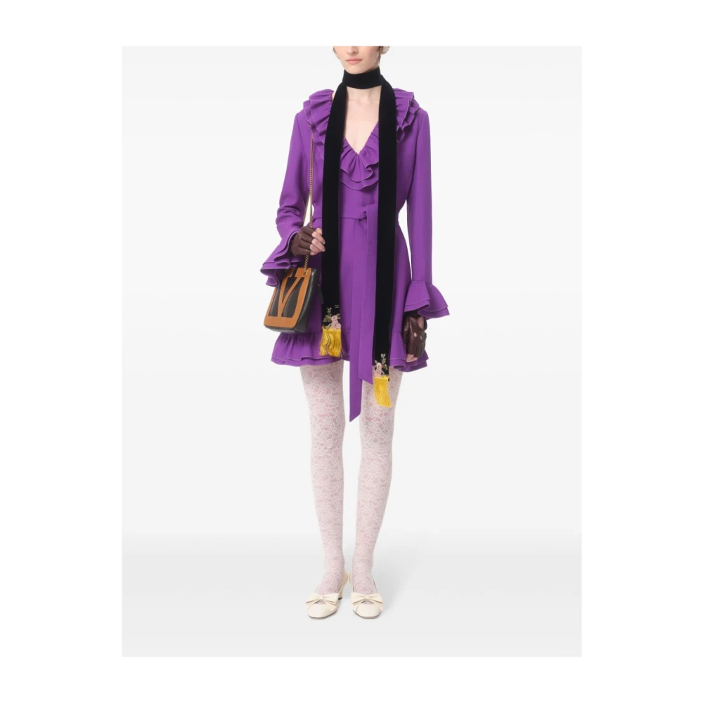 Valentino Paarse wol-zijde mix jurk met ruches Purple Dames