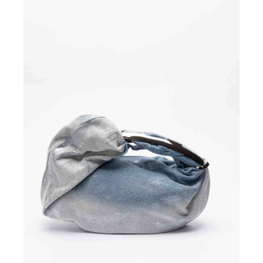 Diesel Metallic Schoudertas met Logo Plaque Gray Dames