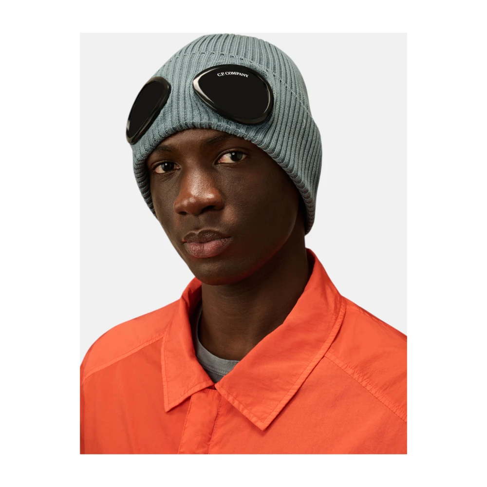 C.P. Company Katoenen Goggle Beanie Stormachtig Weer Blue Heren