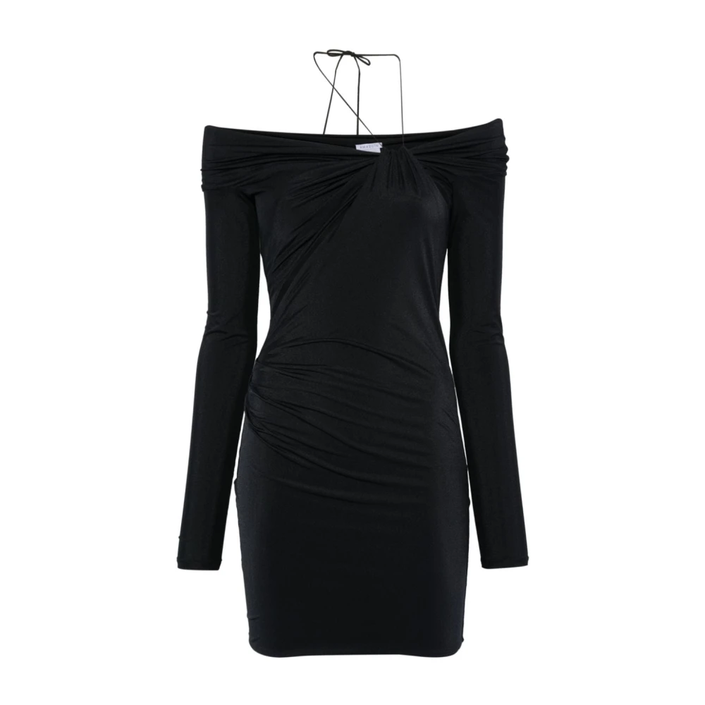 Amazuin Zwarte Satijnen Off Shoulder Mini Jurk Black Dames