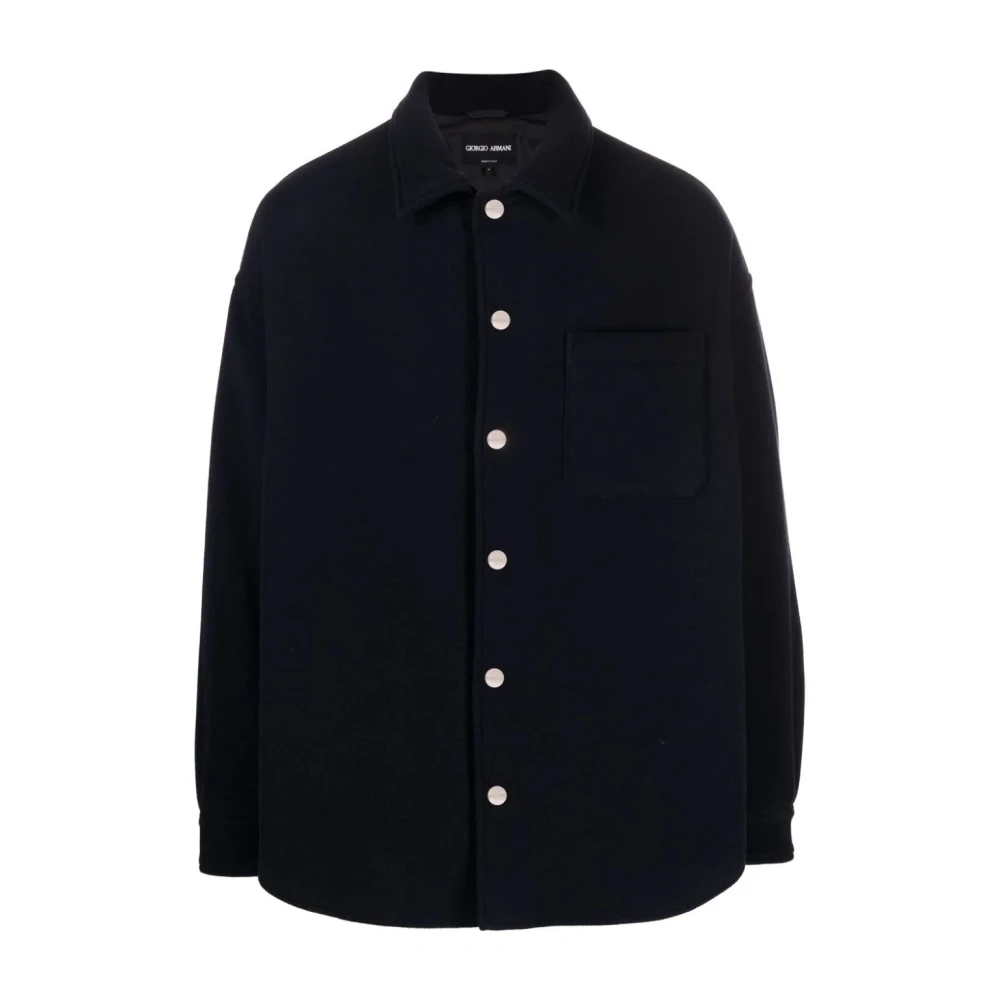 Giorgio Armani Elegante Blauwe Wollen Jas Blue Heren